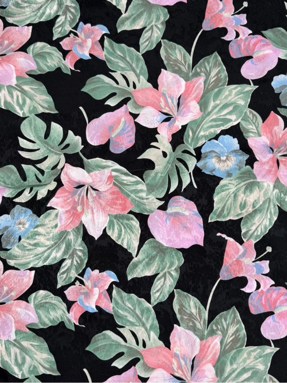 Vintage Hi-Fashion Fabric Black Pastel Floral Tropical Apparel Fabric 44" x 45"